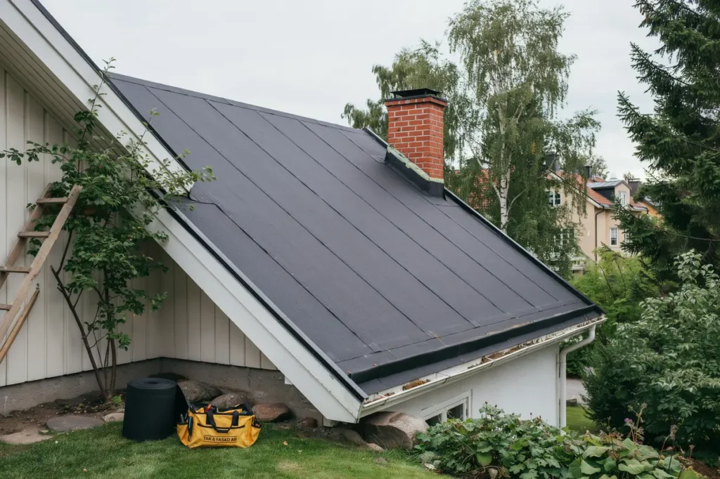 renovering av l ckande villatak med ny takduk i tureberg